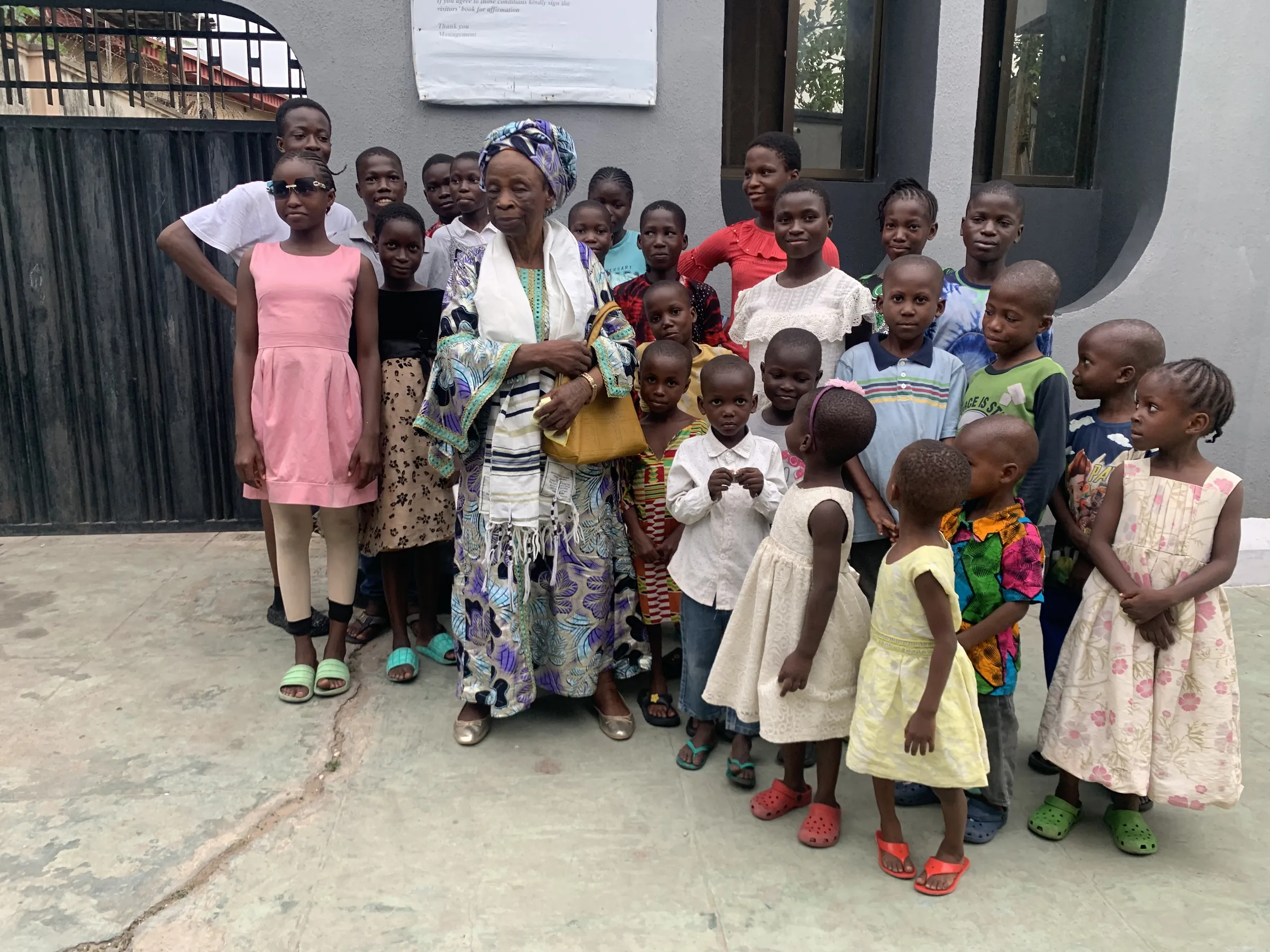 Children of the home with a visitor
